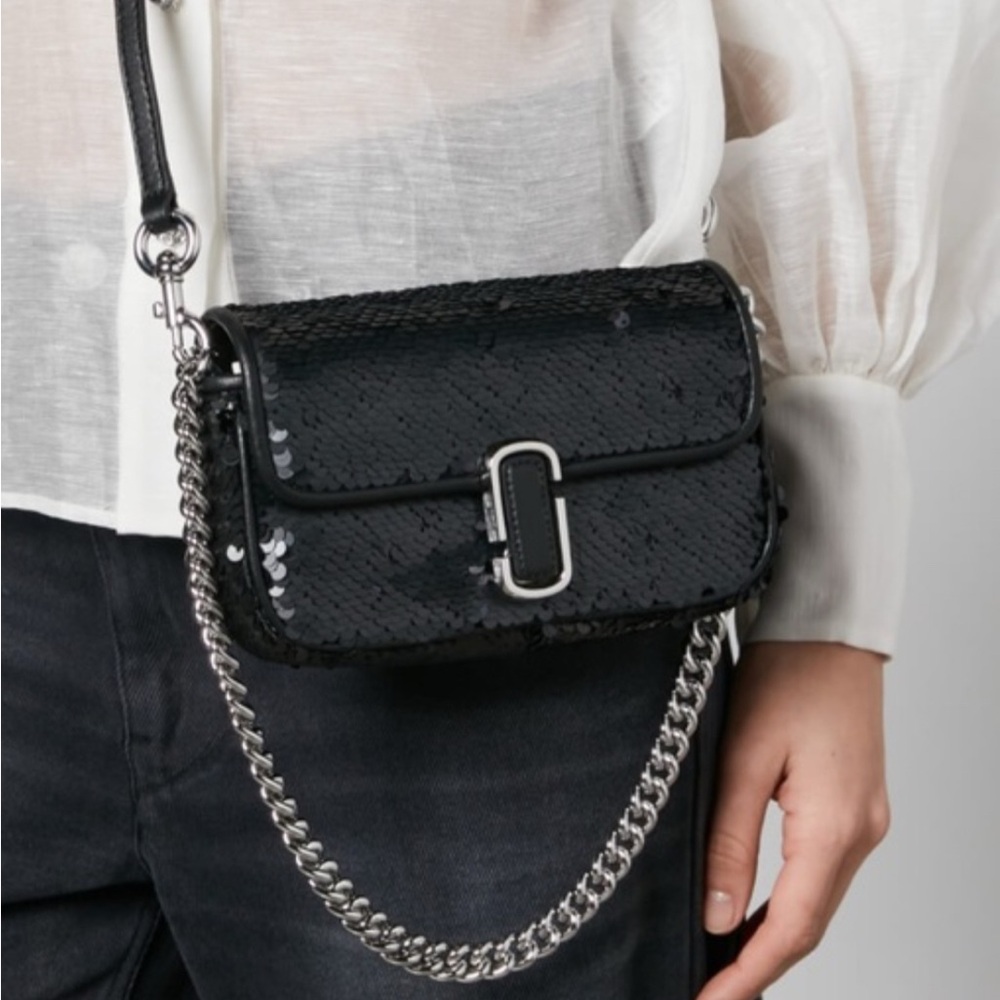 Marc Jacobs Black Sequin Crossbody Bag with Silver Chain